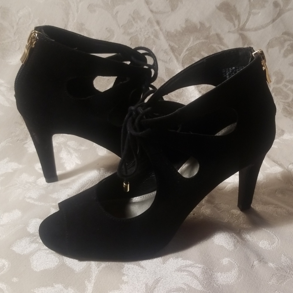 A.N.A Black Suede Peeptoe Booties